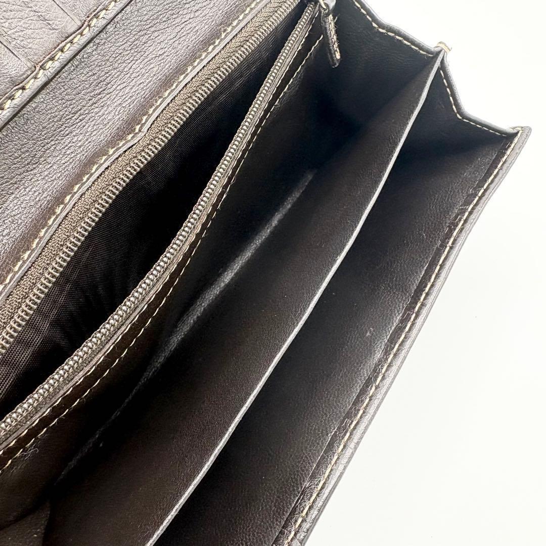 ★GUCCI シマ 長財布 ダークブラウン レザー 二つ折り財布 GGパターン