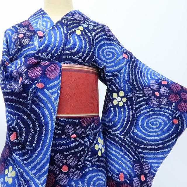 Y3348◆美品 有松鳴海絞り 綿 仕付け糸付 手縫い仕立て 高級浴衣