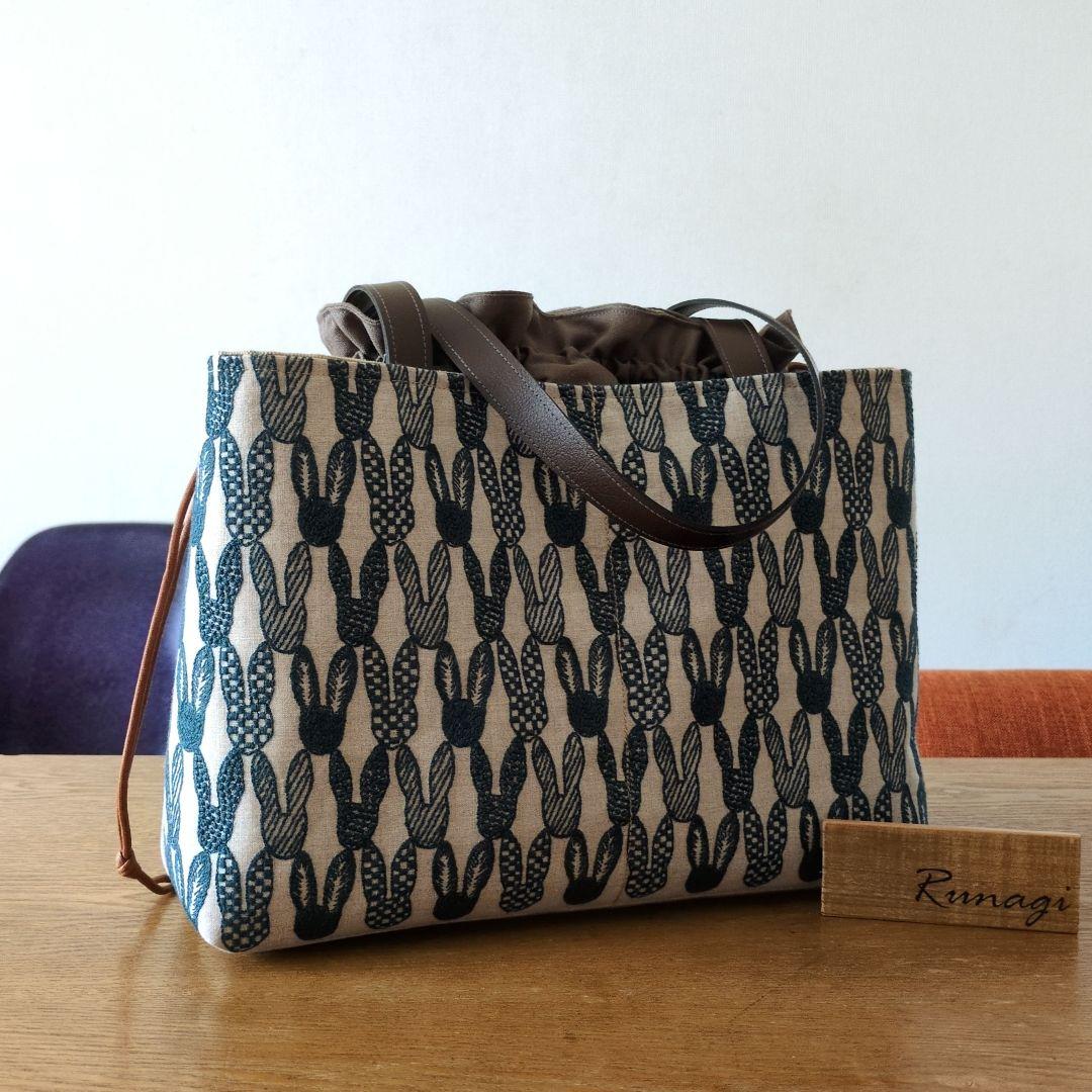 ＊SALE＊【1555】大きいサイズのあおりポケット巾着バッグ＊ミナペルホネン