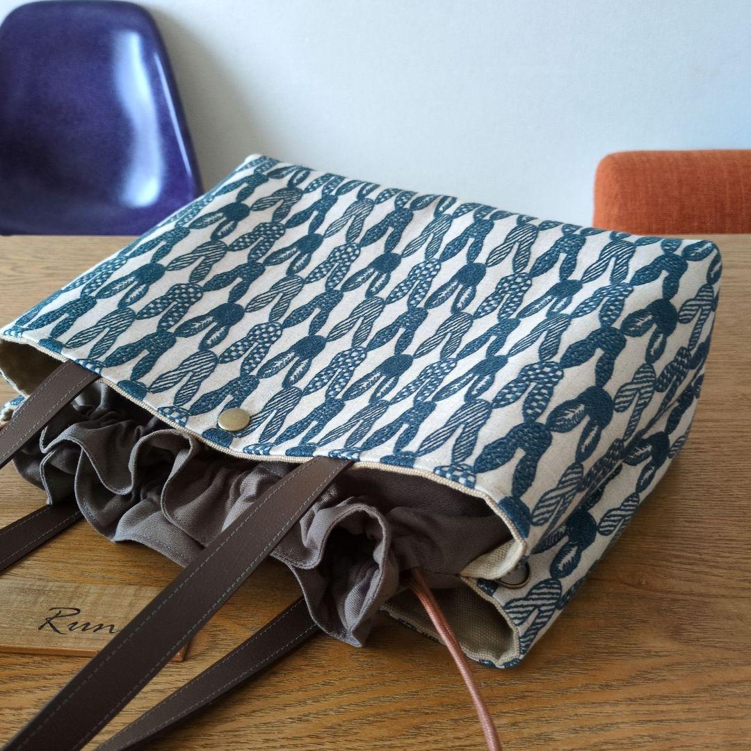 ＊SALE＊【1555】大きいサイズのあおりポケット巾着バッグ＊ミナペルホネン