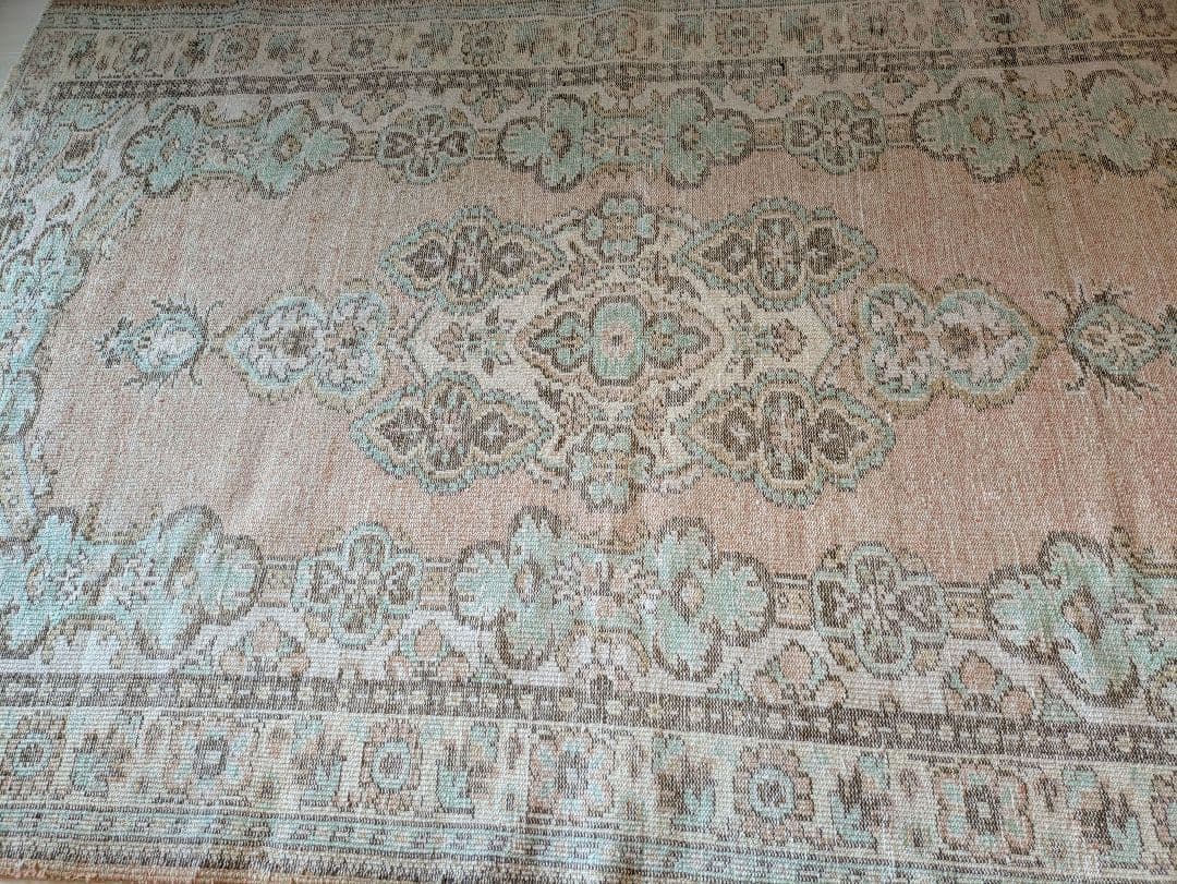 大判163×258 シャビーサーモン×エメラルドグリーン　トルコヴィンテージラグ