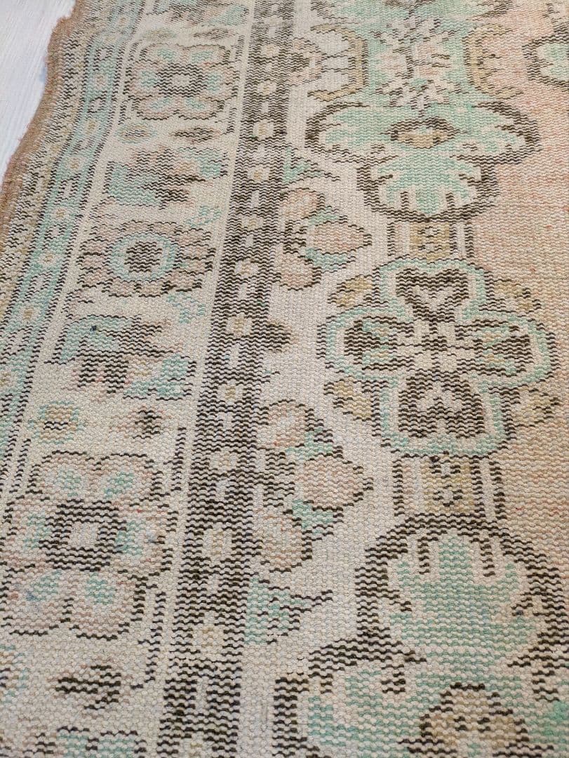 大判163×258 シャビーサーモン×エメラルドグリーン　トルコヴィンテージラグ