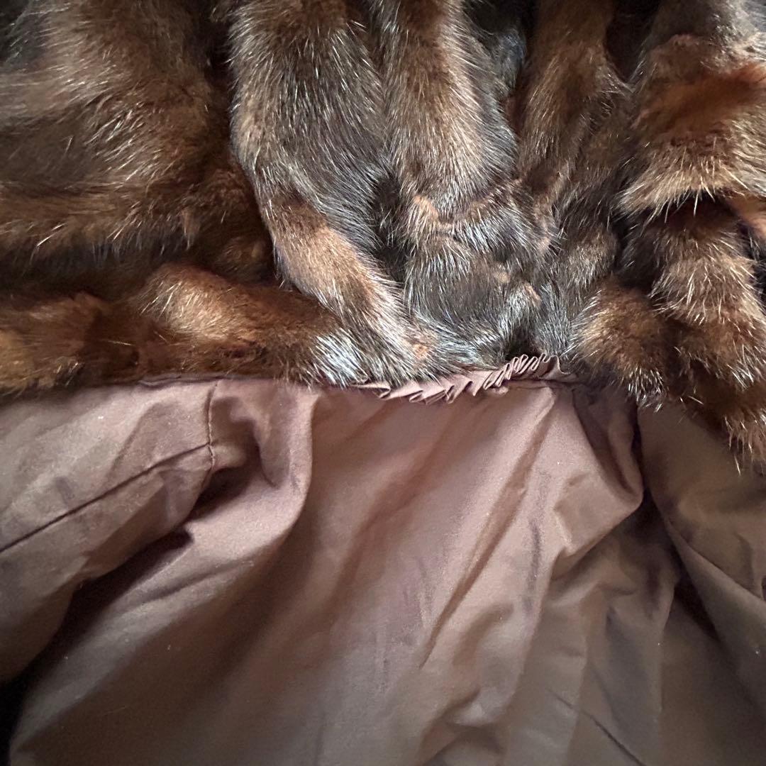 【美品】フード付き ミンク Aライン ロングコート ダークブラウン 95センチ丈