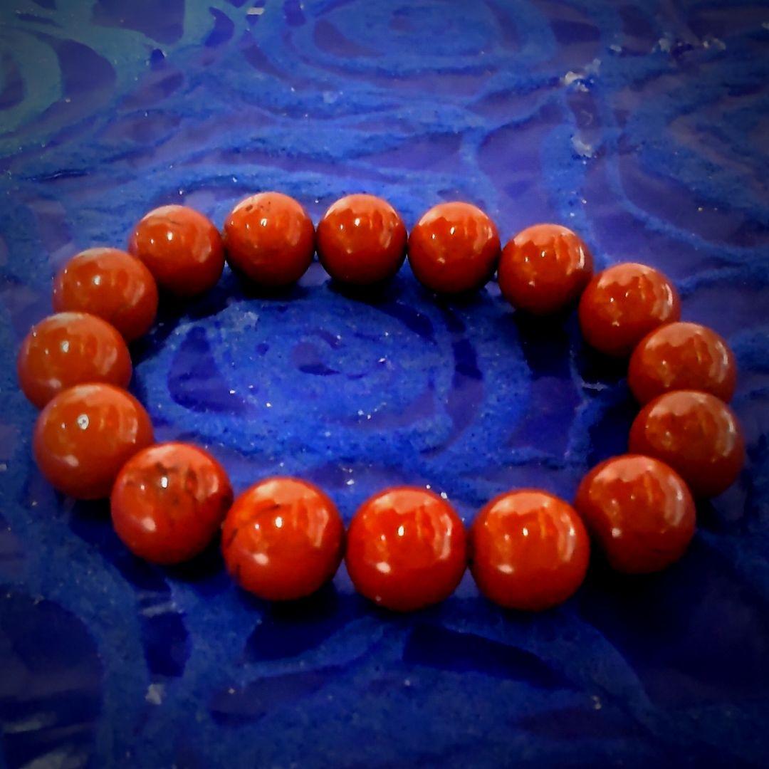 激レア大特価天然佐渡赤玉石12ミリ玉ブレスレット　繊維ゴム新規交換総数22玉