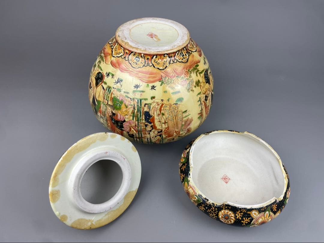 薩摩焼 沈香壺 飾壺 金彩 美人画 置物 高さ約45cm花瓶 インテリア 飾り物