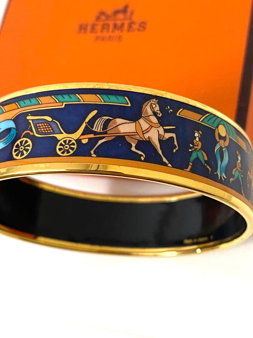 エルメス エマイユGM バングル ブレスレッド レディース ゴールド ブルー