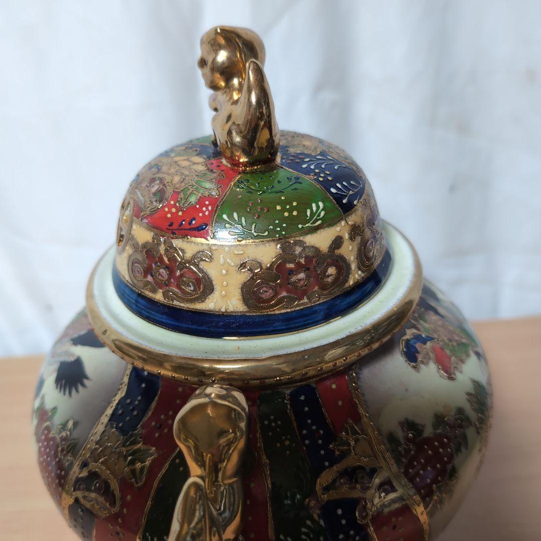 陶器製 香炉 鶴と花のデザイン