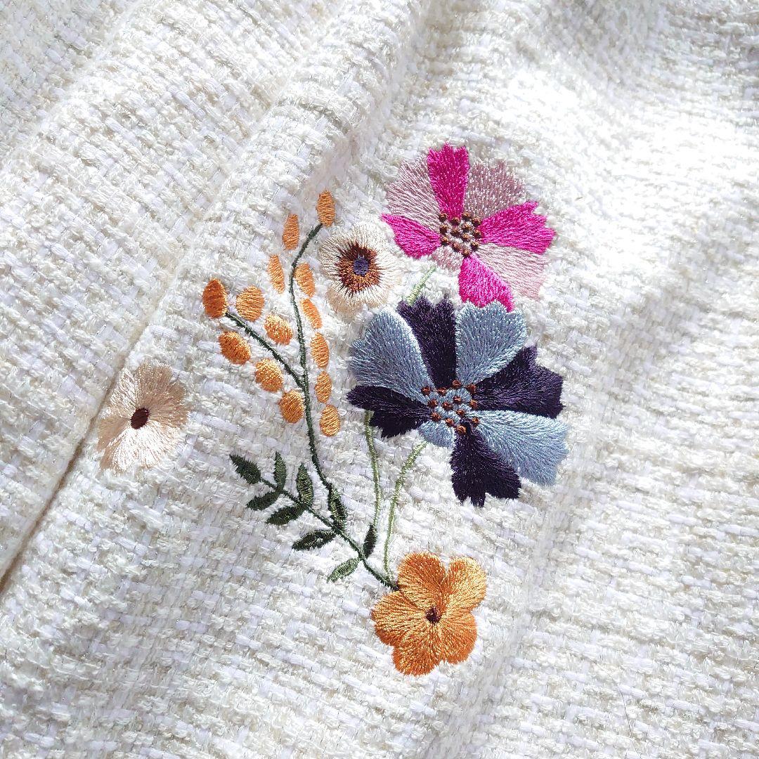 近年 チェスティ ツイード刺繍ロングワンピース チェック 花柄 ホワイト 0