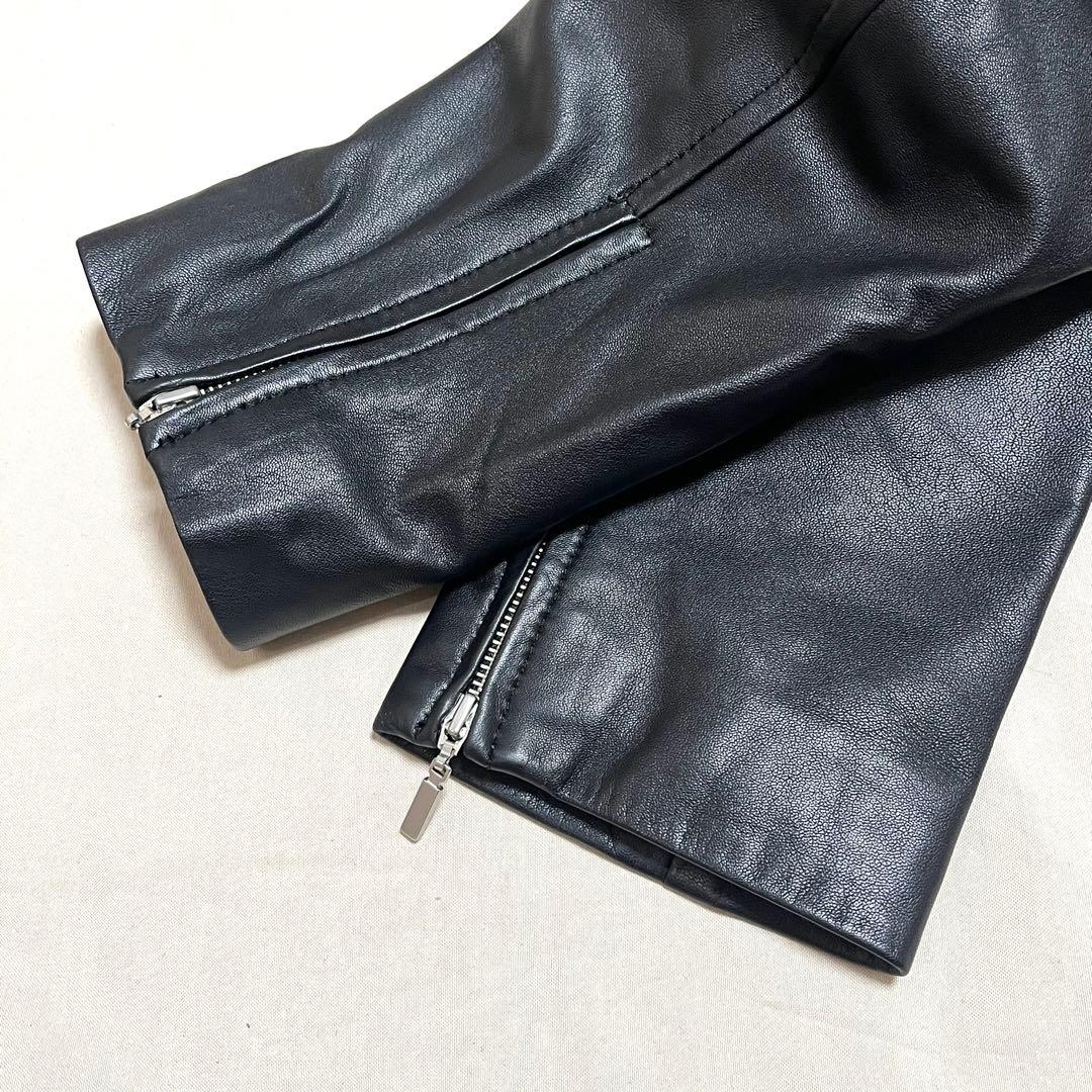 美品　アンタイトル　ラムレザージャケット　シングルライダース　ノーカラー　2XL