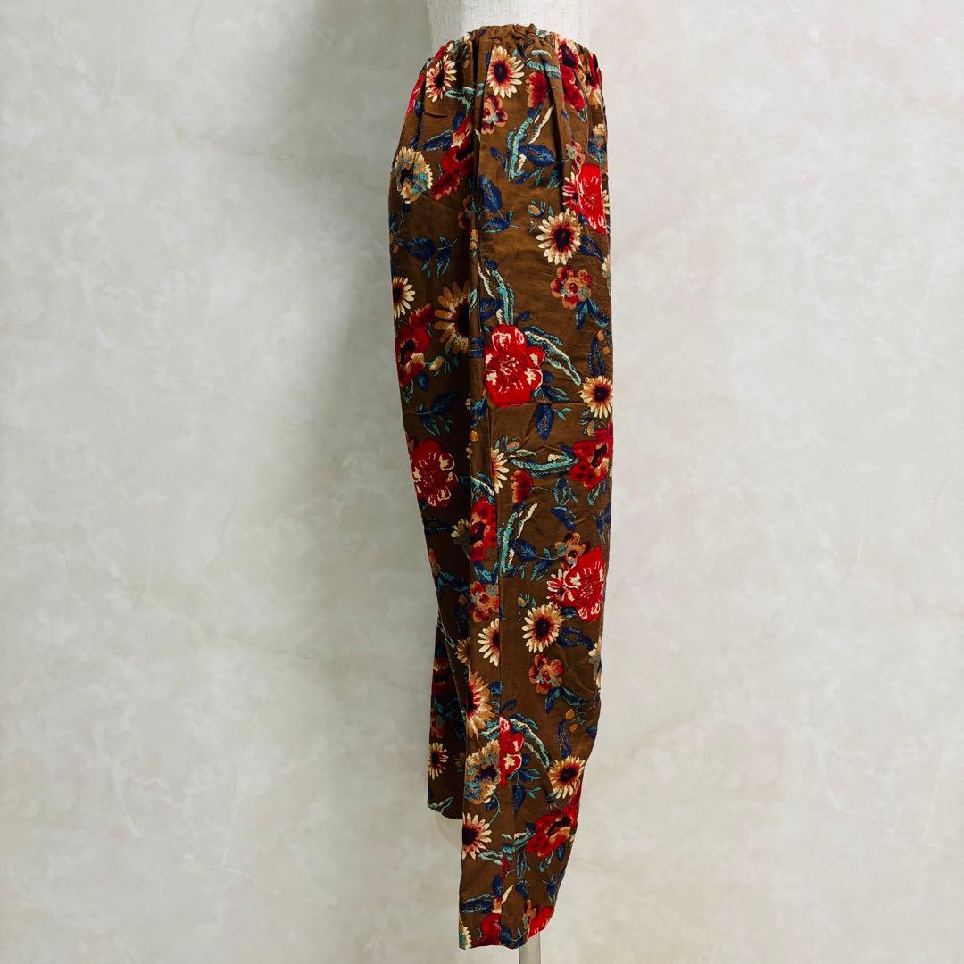 ユニ　コットンキュプラ　フラワープリント総柄カジュアルパンツ