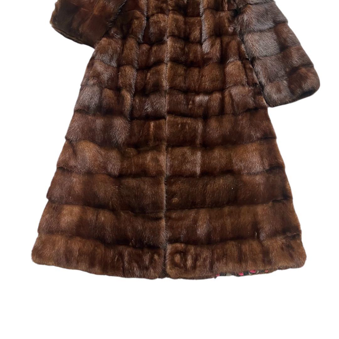 着丈100cm デミバフミンク 横段 ロング丈 裏地総柄 リアルファー 毛皮