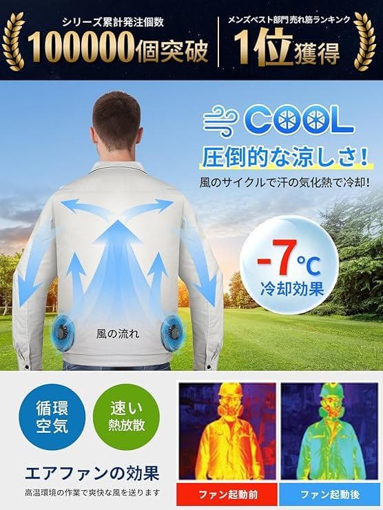 空調作業服 ファン付き30000mAh大容量バッテリー サイズ: 2XL/3XL