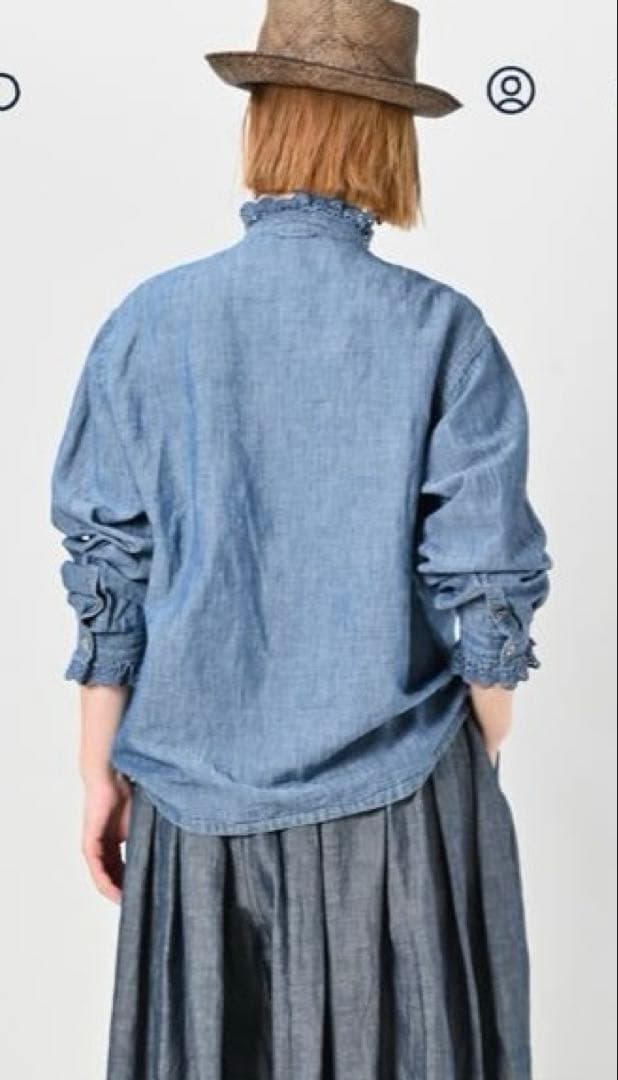 45R 綿麻瑠璃ダンガリーのカットワークフリルシャツ（重）　サイズ2