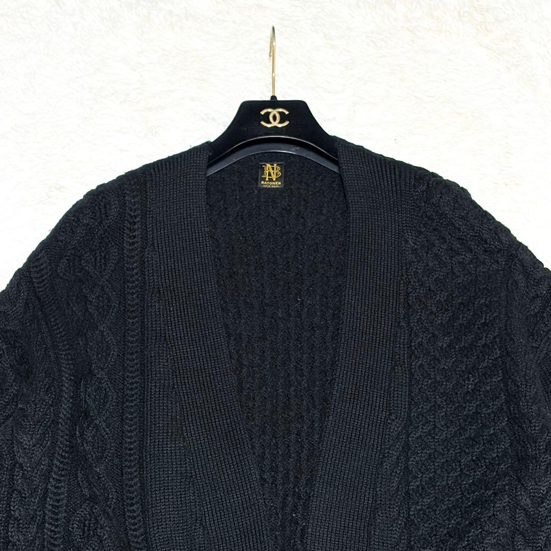 美品 BATONER バトナー ウールアルパカ ケーブルカーディガン 黒