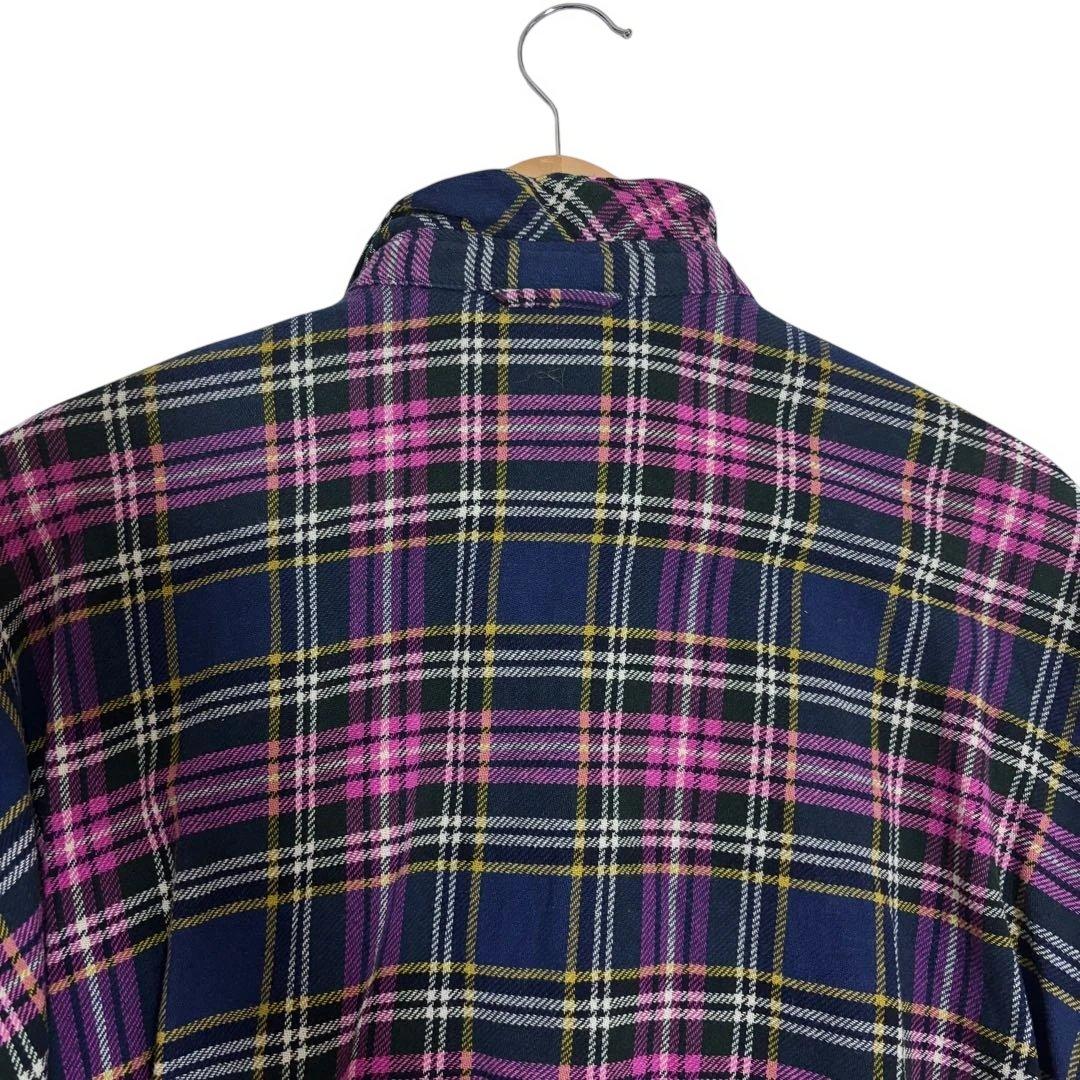 美品 45R インドネル フリルチュニック チェック 背中Rロゴ刺繍 ピンク F