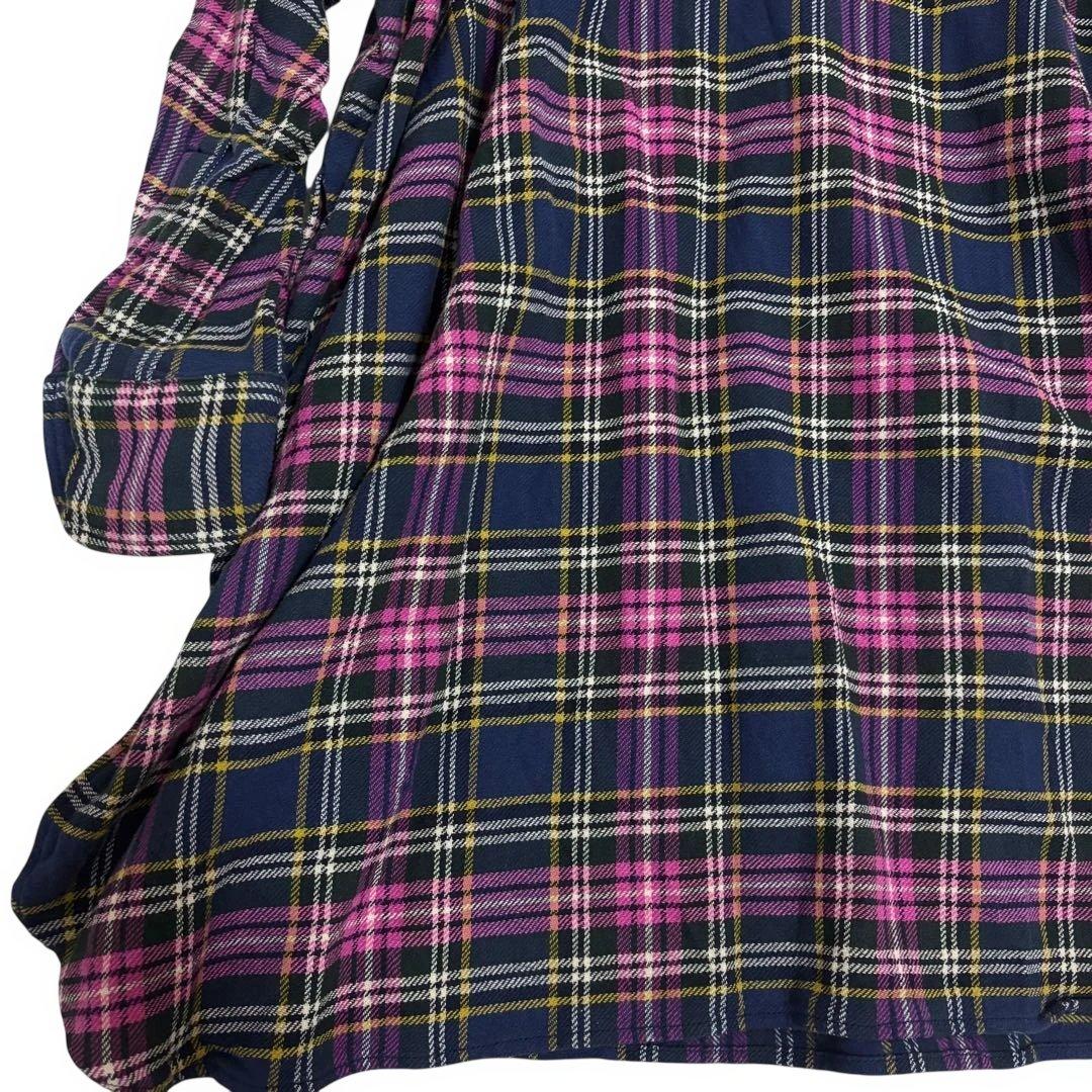 美品 45R インドネル フリルチュニック チェック 背中Rロゴ刺繍 ピンク F