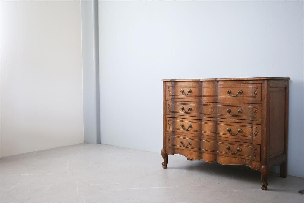 フランスアンティーク猫脚4杯ドロワー/木製チェスト/タンス/飾り棚(90-94)