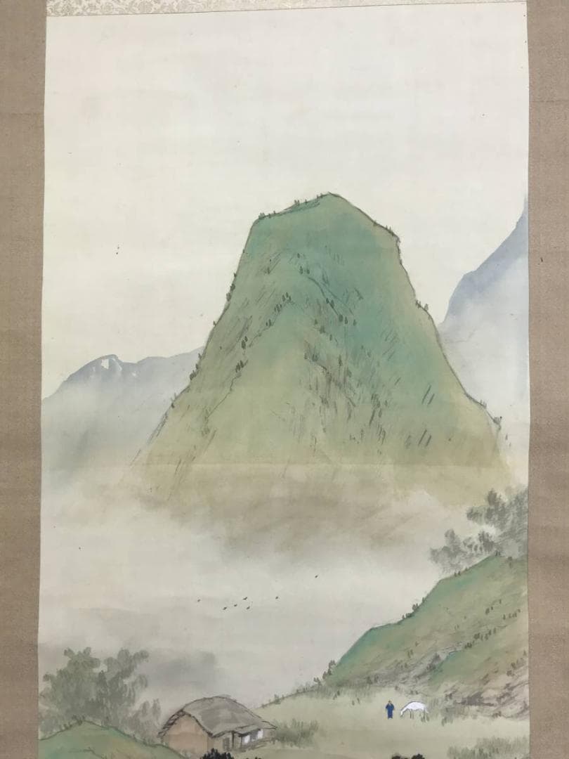 【真作】押田翠雨/春馬人物図/山水図/春景山水図/掛軸☆宝船☆AD-650