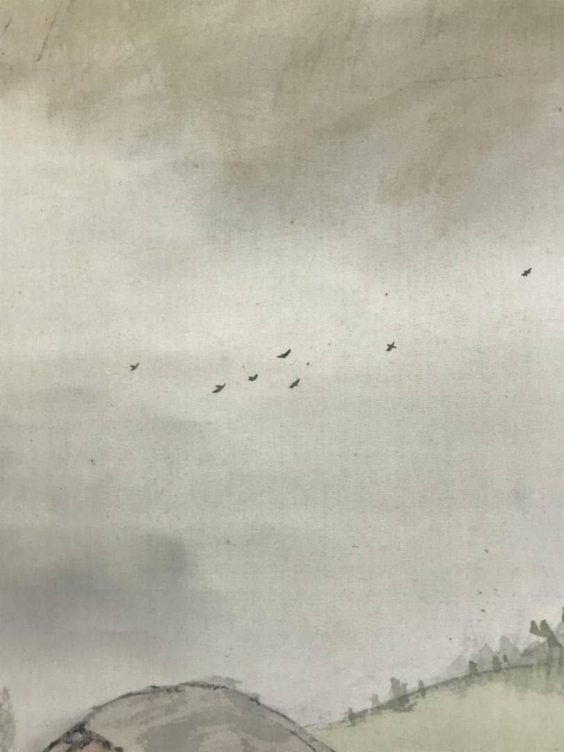 【真作】押田翠雨/春馬人物図/山水図/春景山水図/掛軸☆宝船☆AD-650