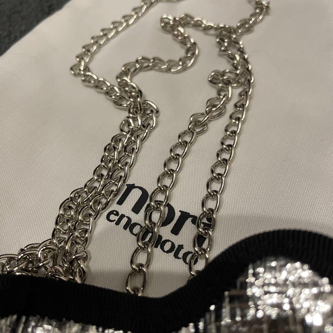 【美品】norienomoto スマホショルダー メタリック シルバー ブラック