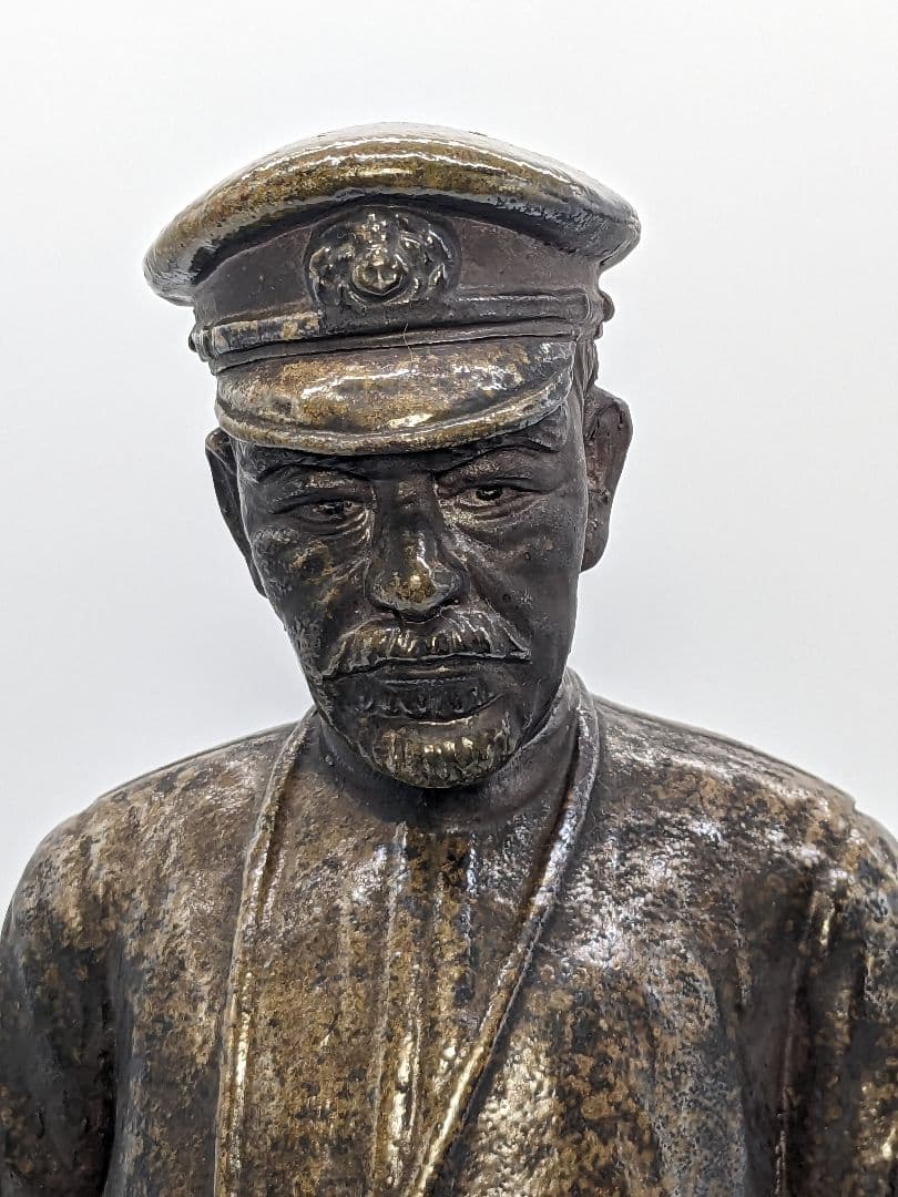 藤原陶斎 備前焼 東郷平八郎像 合箱 陶像 日露戦争 置物 細工物 藤原陶斉