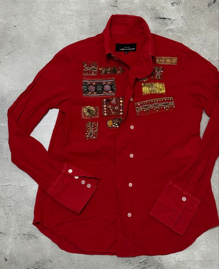 トリココムデギャルソン ビーズ&スパンコール 装飾 シャツ 赤M tricot