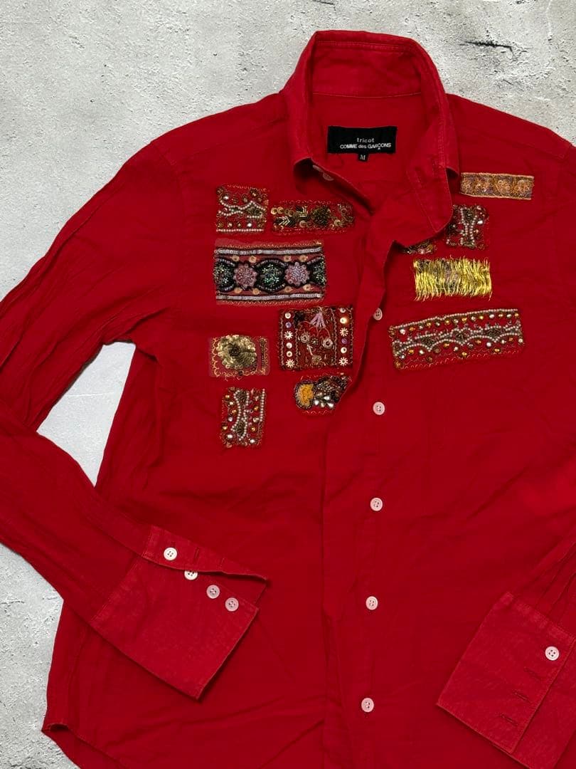 トリココムデギャルソン ビーズ&スパンコール 装飾 シャツ 赤M tricot
