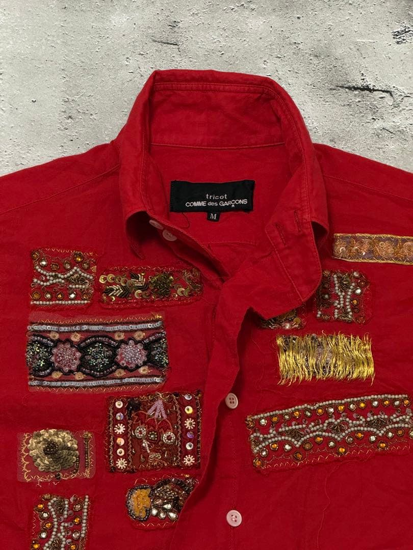 トリココムデギャルソン ビーズ&スパンコール 装飾 シャツ 赤M tricot