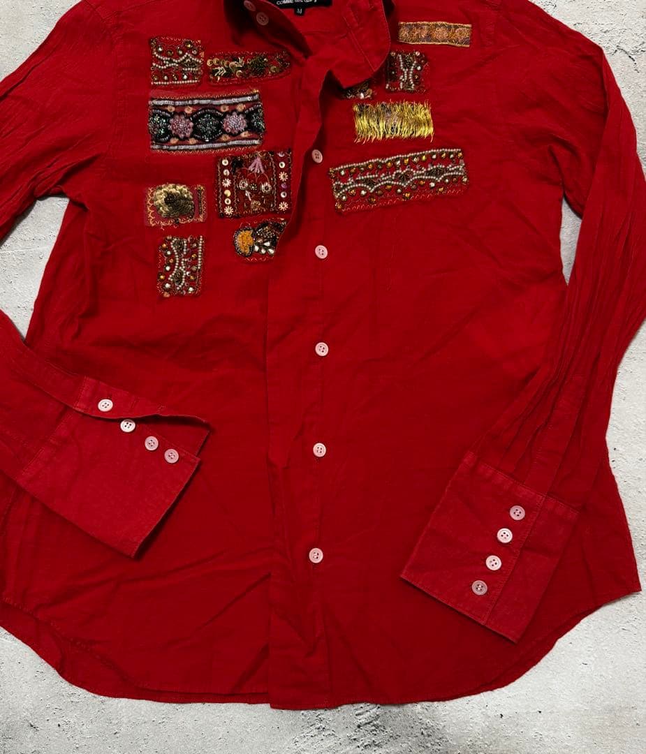 トリココムデギャルソン ビーズ&スパンコール 装飾 シャツ 赤M tricot