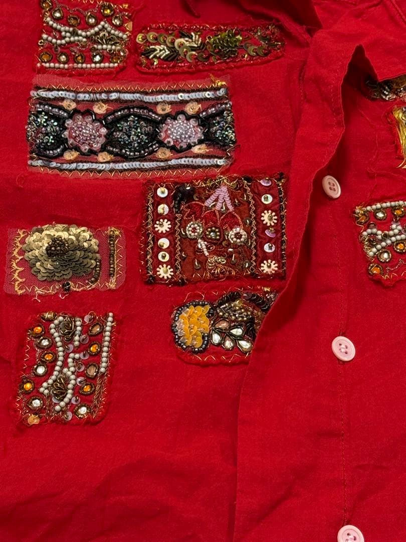 トリココムデギャルソン ビーズ&スパンコール 装飾 シャツ 赤M tricot