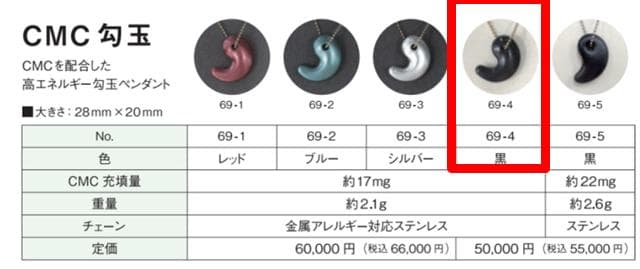 【未使用】CMC勾玉ペンダント CMC配合 金属アレルギー対応チェーン