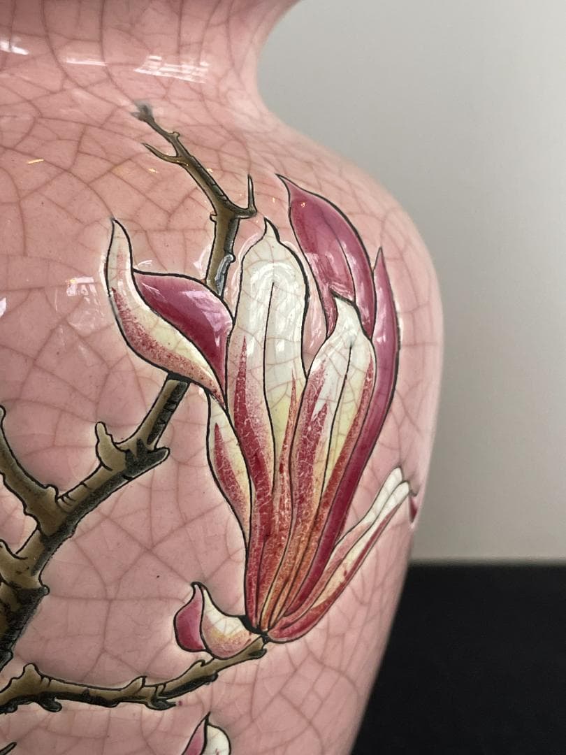 希少 フランス ヴィンテージ Longwy ロンウィ 花瓶 フラワーベース 木蓮