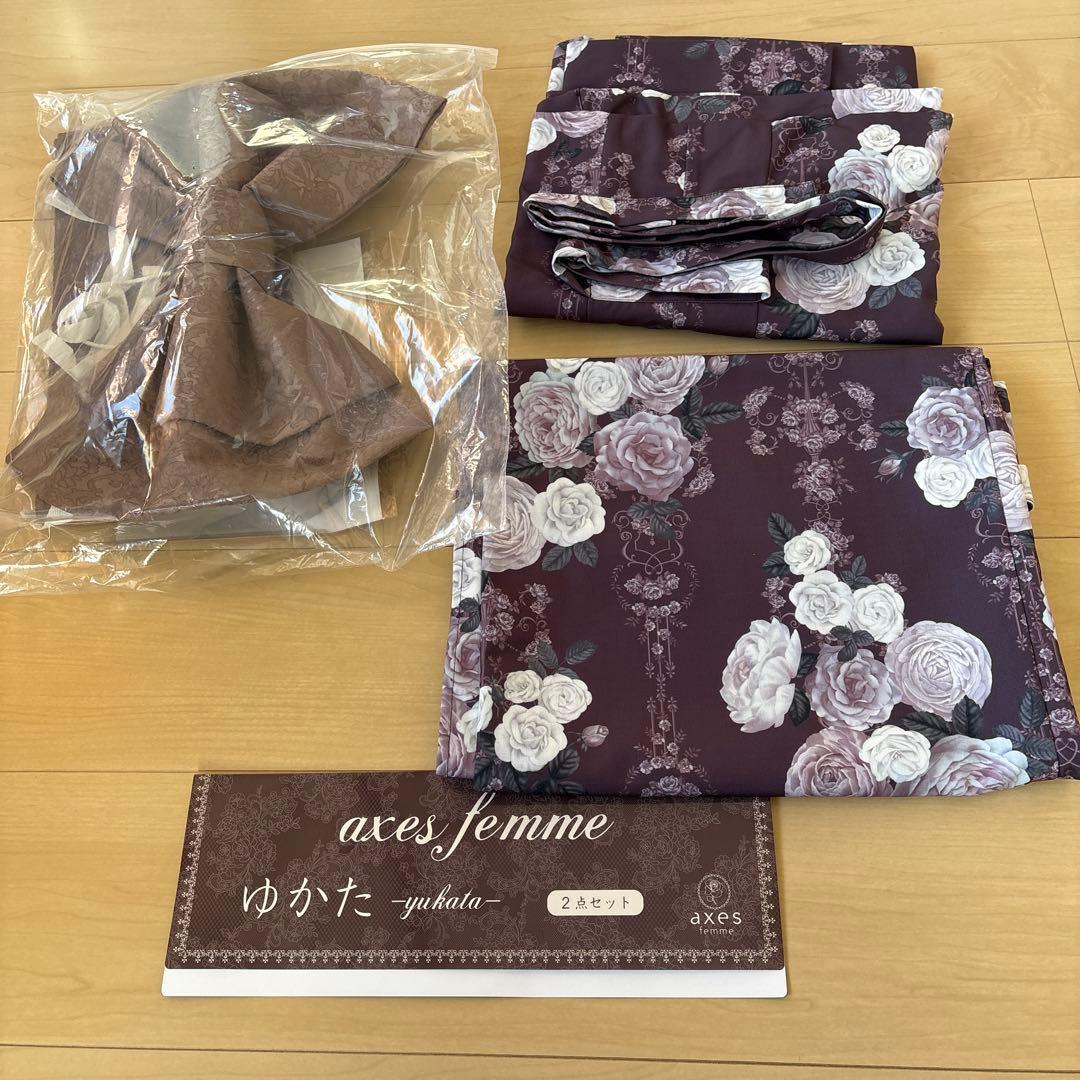 アクシーズファム　セパレート　axes femme 花柄 浴衣・帯セット グレー