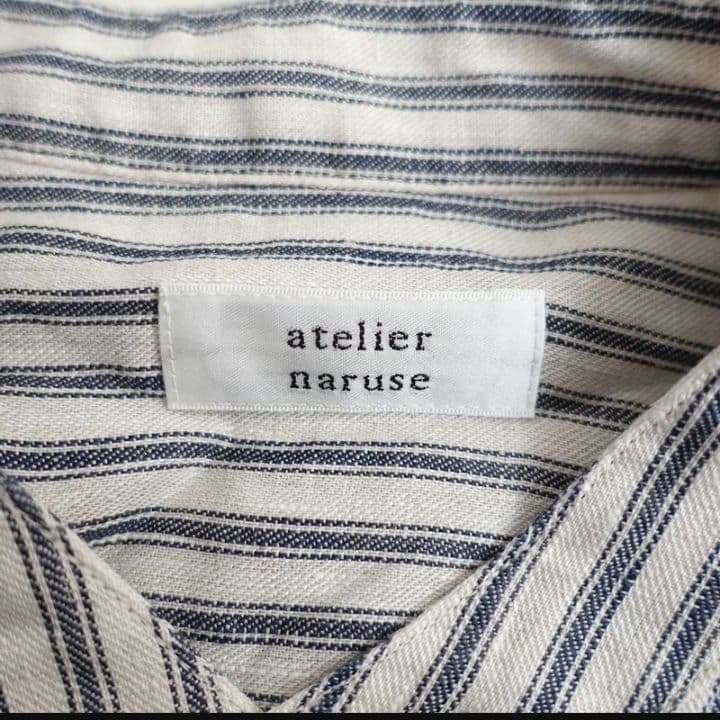 アトリエナルセ atelier naruse トライプリネンバンドカラーシャツ