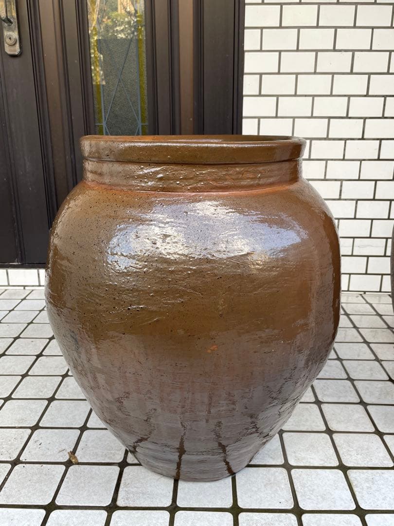 送料無料 特大 骨董 睡蓮鉢 メダカ鉢 水鉢 庭園インテリア　陶器 壺 かめ