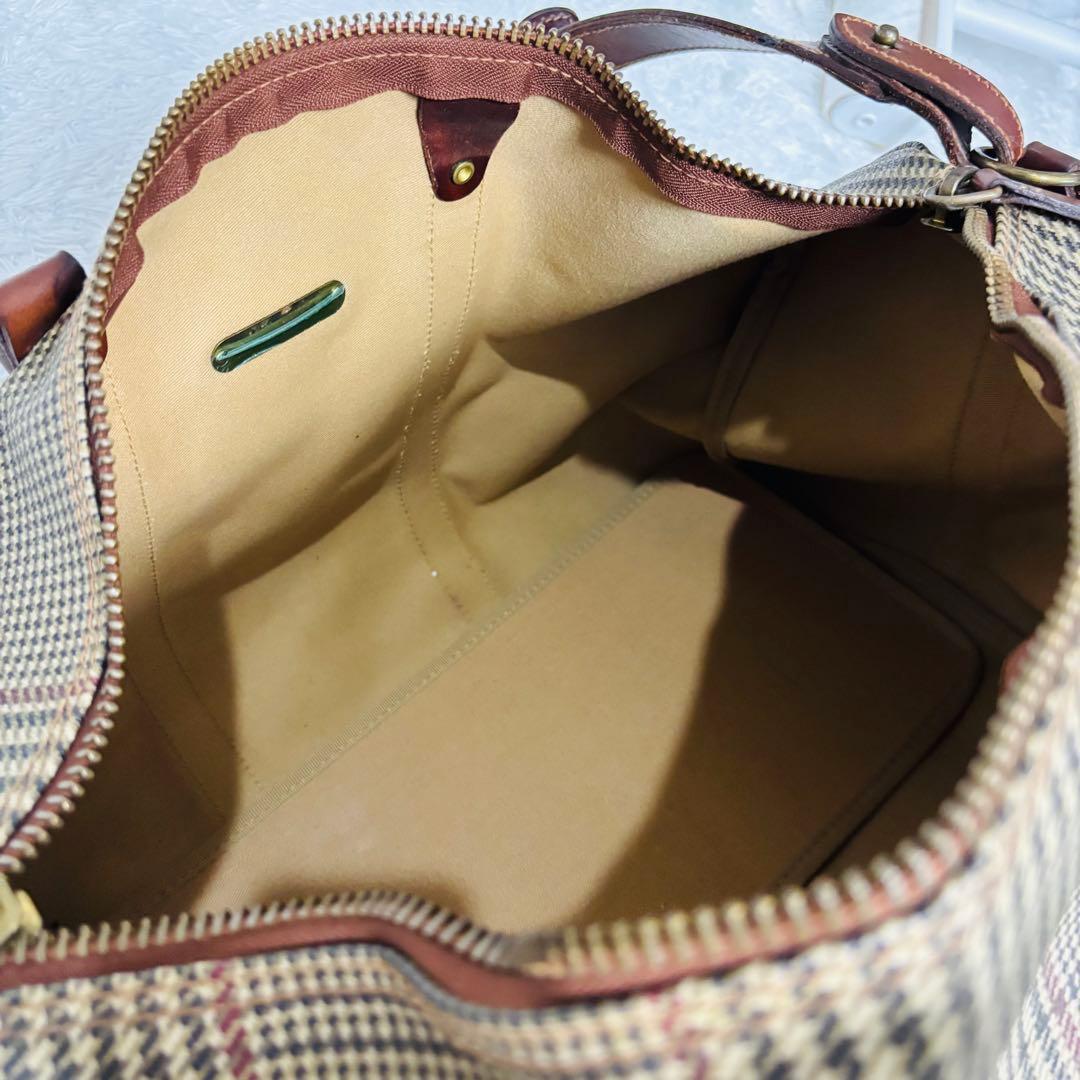 希少 ポロ ラルフローレン レザー ボストンバッグ 千鳥柄 2way 大容量