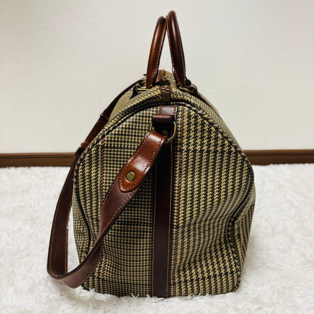 希少 ポロ ラルフローレン レザー ボストンバッグ 千鳥柄 2way 大容量