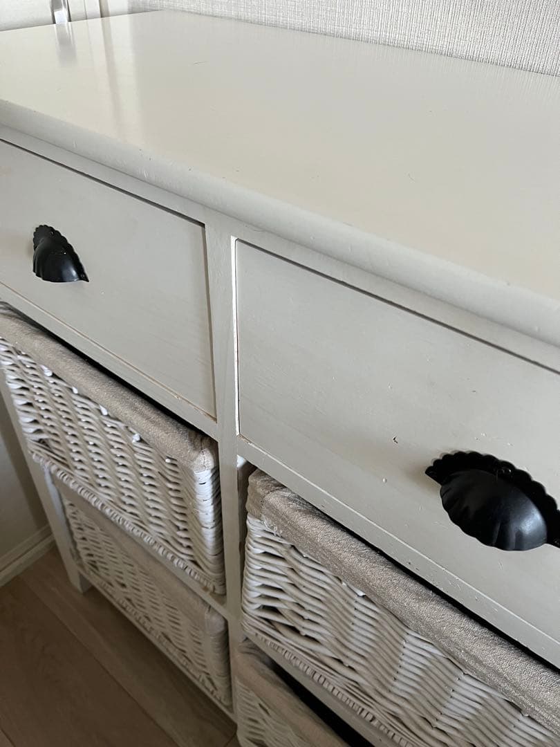 天然木 チェスト　籐バスケット