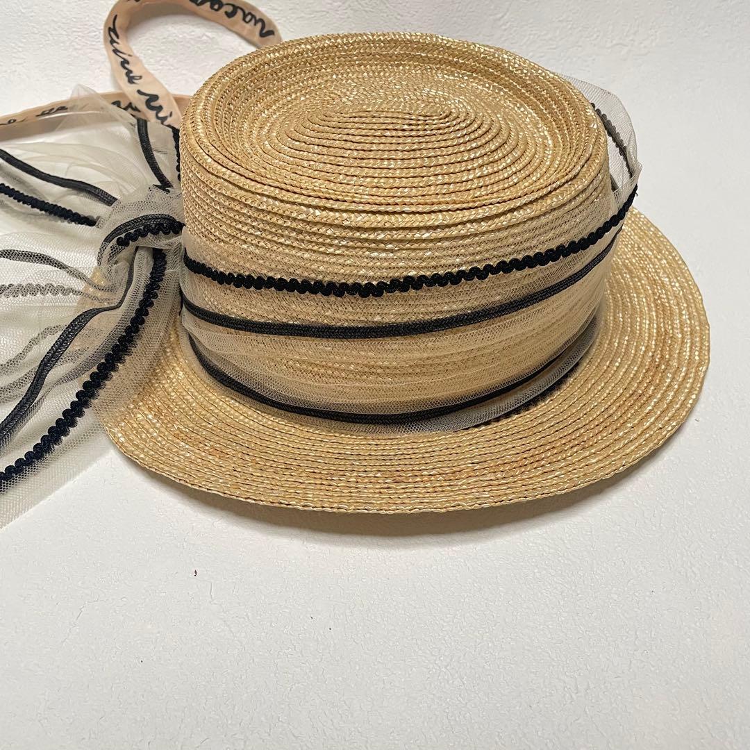 麦わら帽子 バラ色の帽子 カンカン帽 ハット 春夏 ボンヌ チュール リボン
