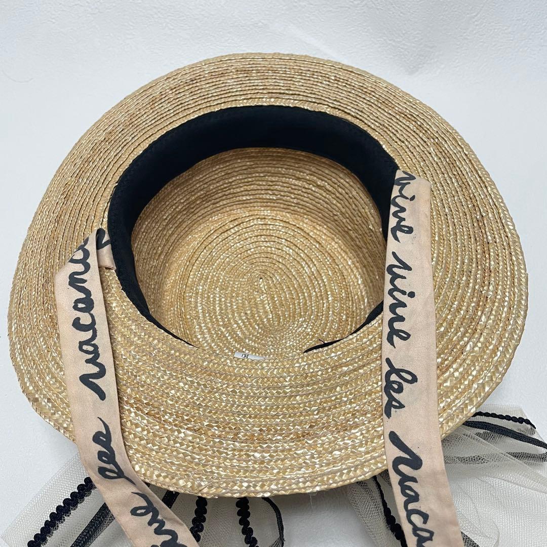 麦わら帽子 バラ色の帽子 カンカン帽 ハット 春夏 ボンヌ チュール リボン