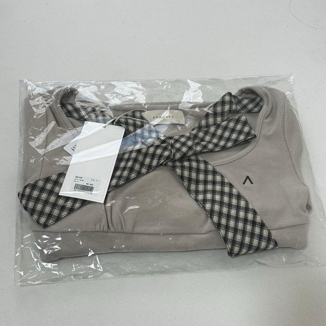 値下げ中 andmary Ami ribbon check tops beige