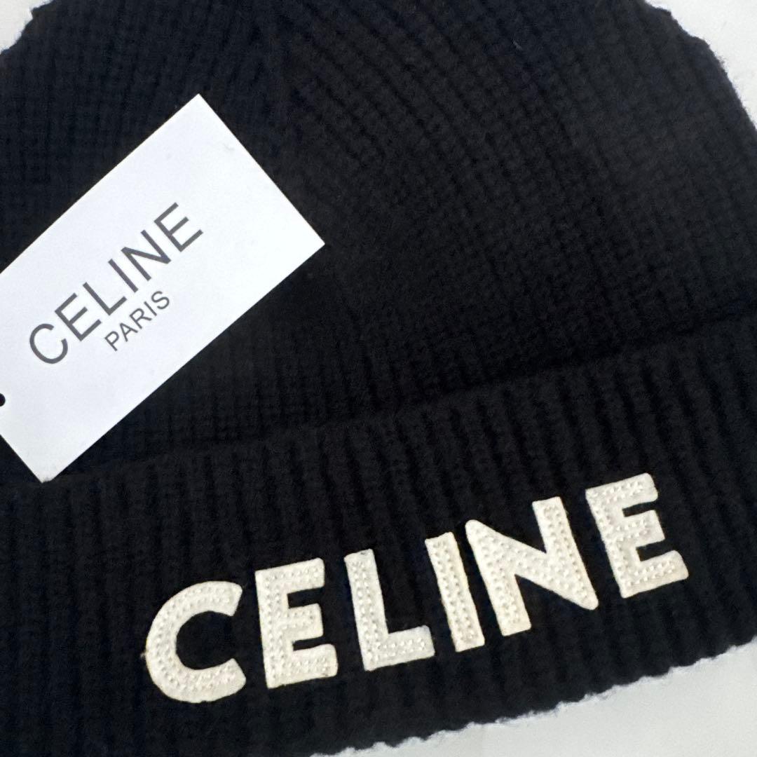 CELINE ブラック ニット帽　ほぼ未使用品　正規品