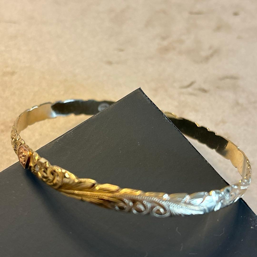 手彫りハワイアンジュエリー　バングル　オーダーメイド　Y G レディース ダイヤ