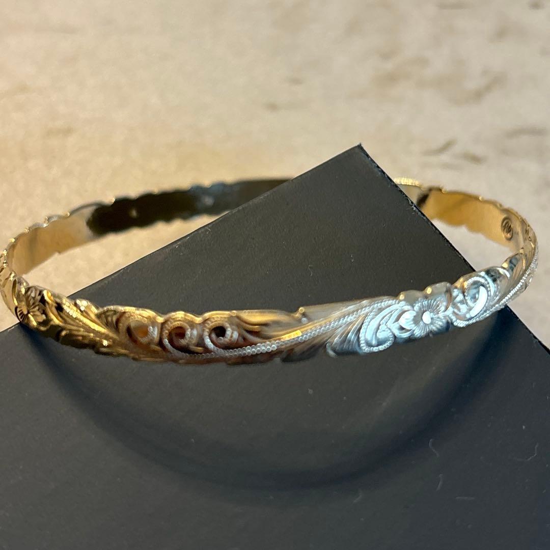 手彫りハワイアンジュエリー　バングル　オーダーメイド　Y G レディース ダイヤ