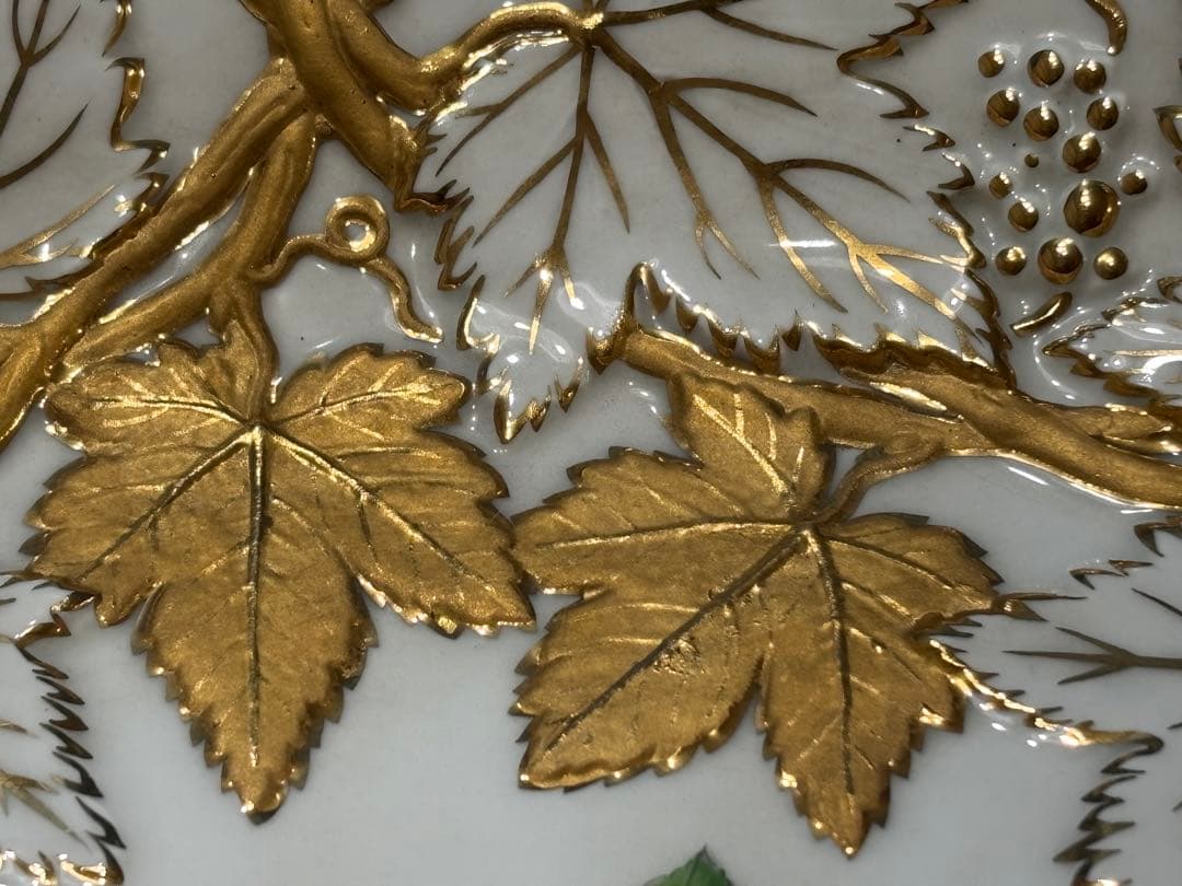 マイセン　グランツゴールドレリーフ皿　ピンクローズ　一級品　アンティーク　希少品