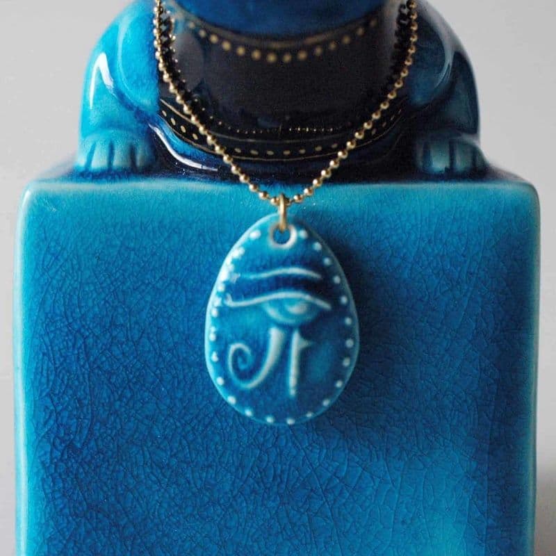 美濃焼★幸兵衛窯★エジプトの神々シリーズ『九栄神』青釉オーナメント「セベク」美品