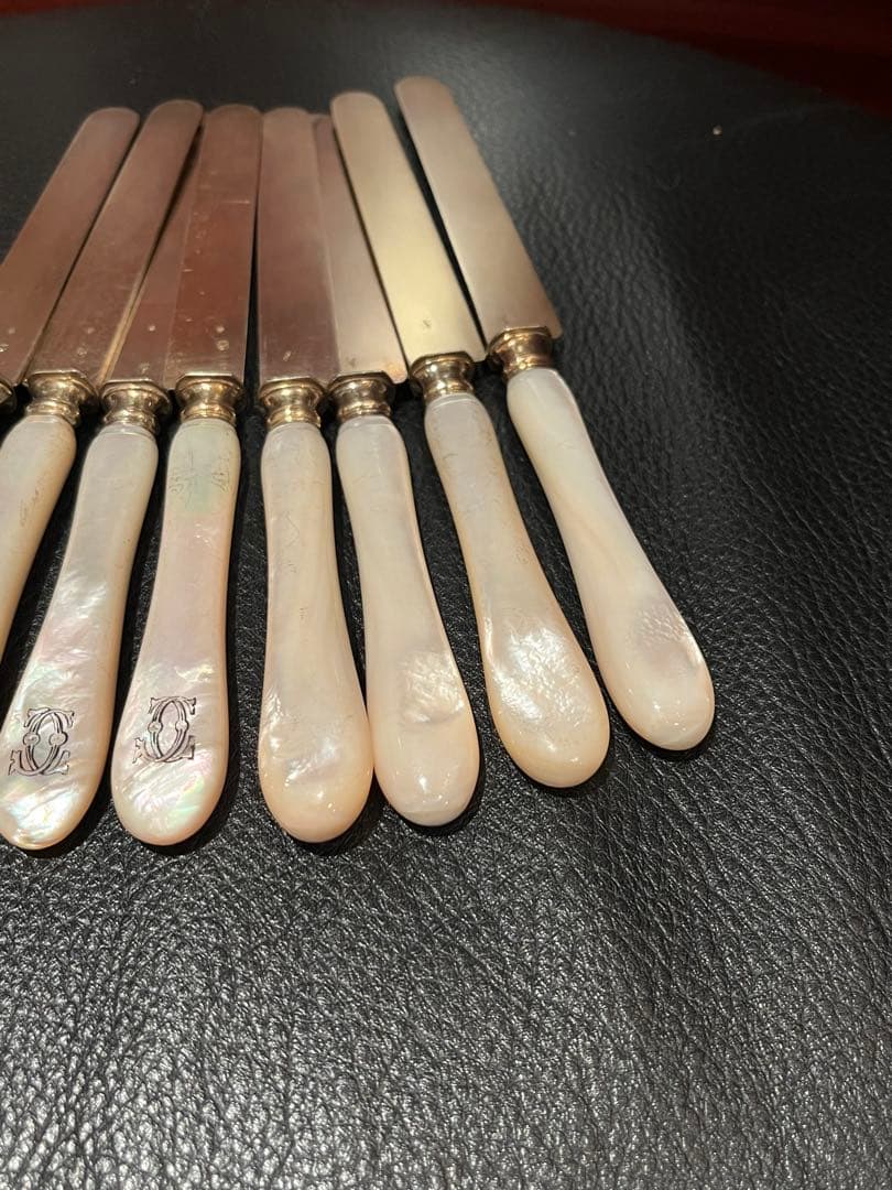 フランス銀器　白蝶貝　ハンドル　純銀950 ヴェルメイユ製　デザートナイフ