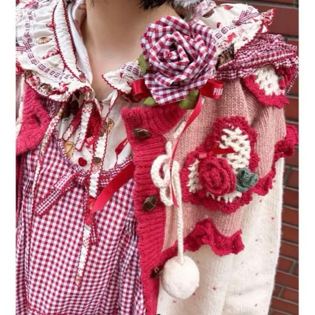 ピンクハウス　ギンガムチェックローズコサージュ　新品未使用　pinkhouse