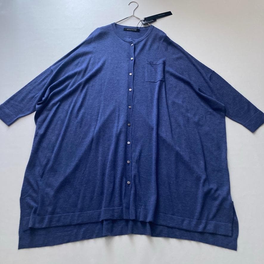 【Kari】ミズイロインド　ニットスタンドカラーシャツワンピース ブルー