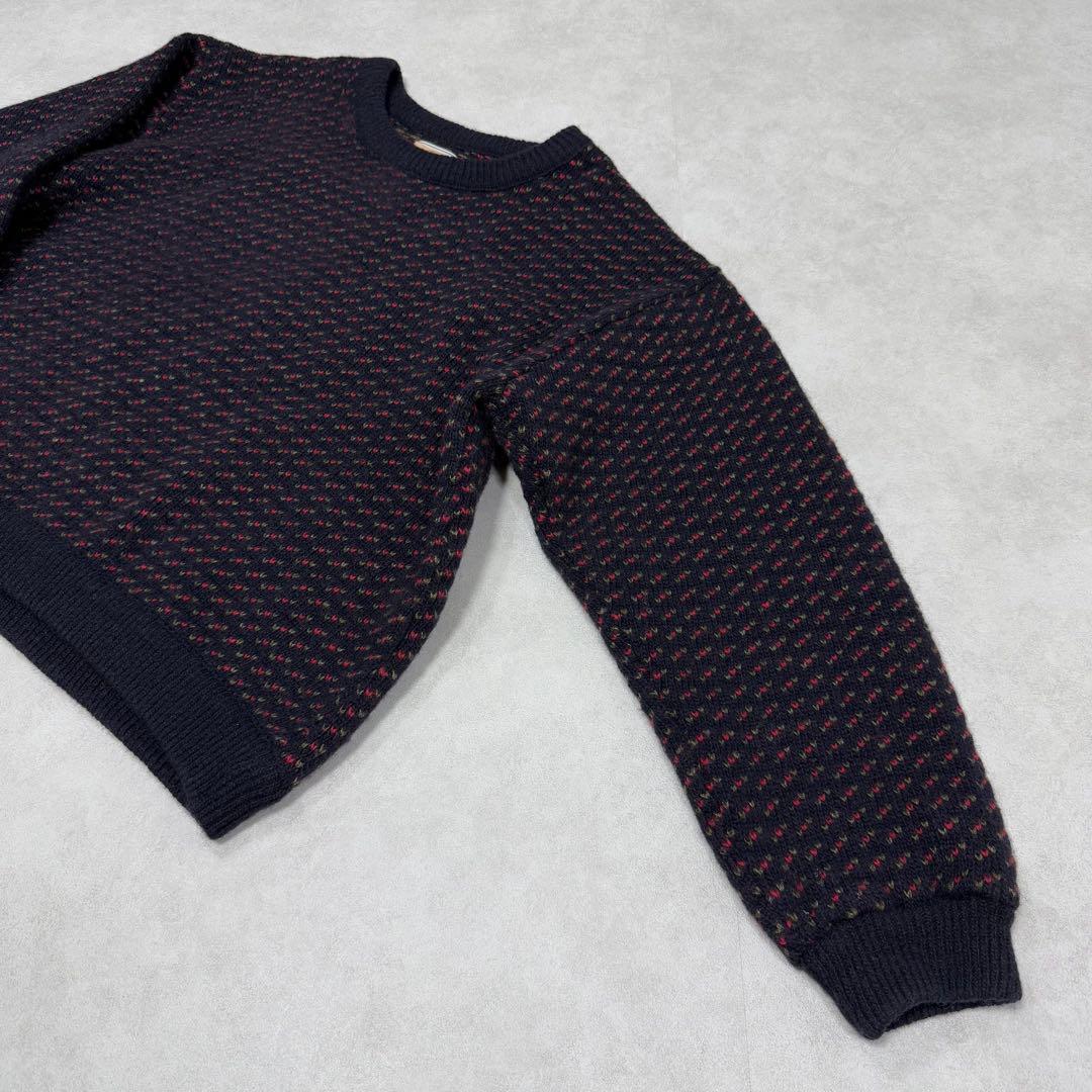 古着 エルエルビーン ノルウェー製 バーズアイニット セーター ネイビー レッド